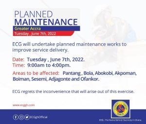 ECG Announces Planned Maintenance Works In Parts Of Accra Today